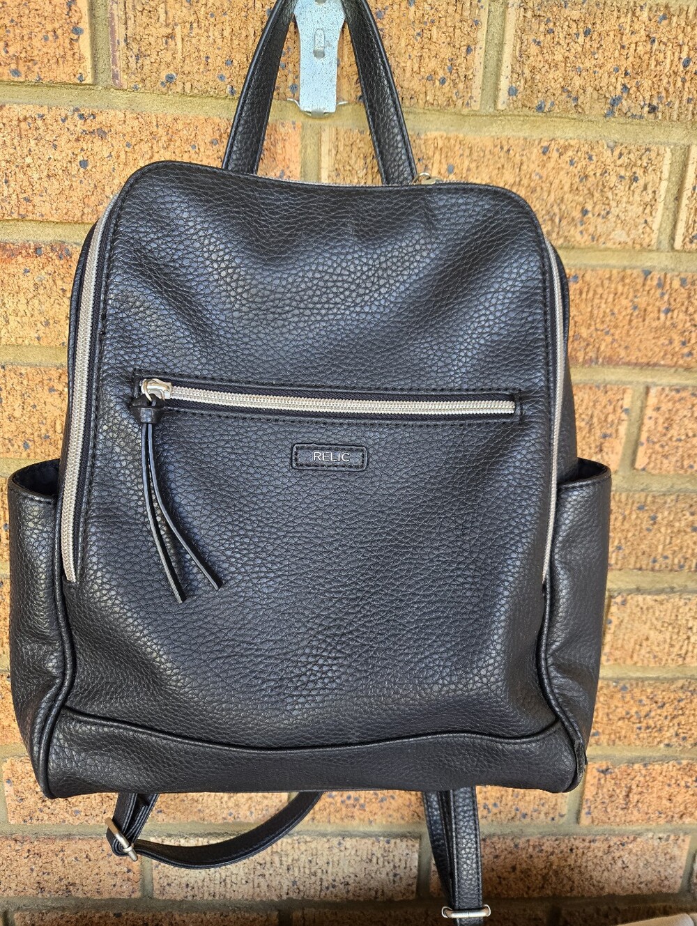 Relic by Fossil Black Pebbled Leather Minimalist Urban Backpack